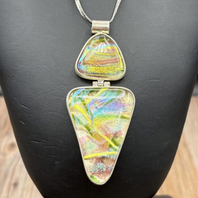 Double Silver Bezel Pendant w/chain by Karen Puckett
