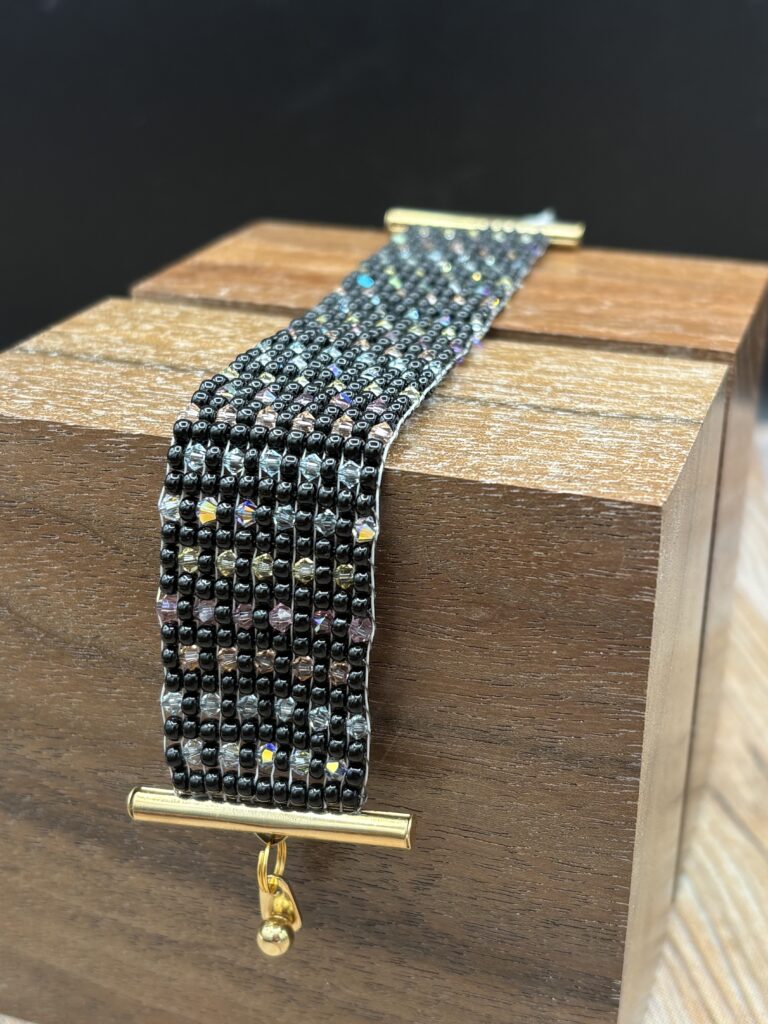 Swarovski Crystals on Black Bracelet by Nancy Leicht NAN262