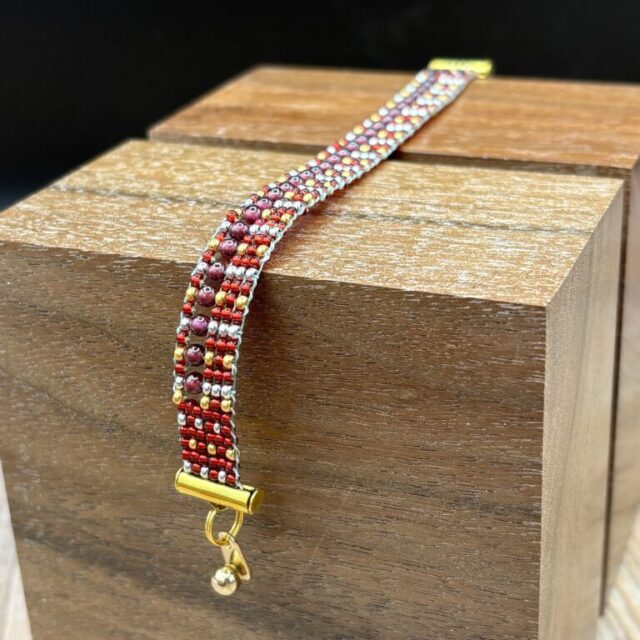 Garnet, Red, Silver and Gold Bracelet by Nancy Leicht NANN6