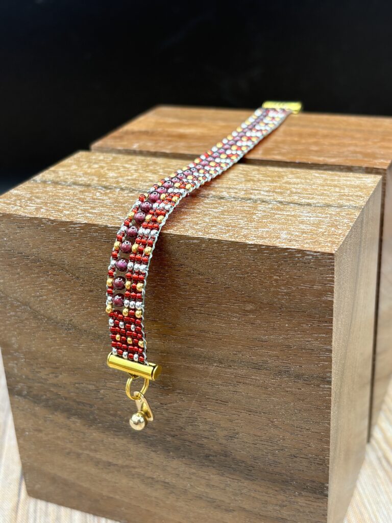 Garnet, Red, Silver and Gold Bracelet by Nancy Leicht NANN6