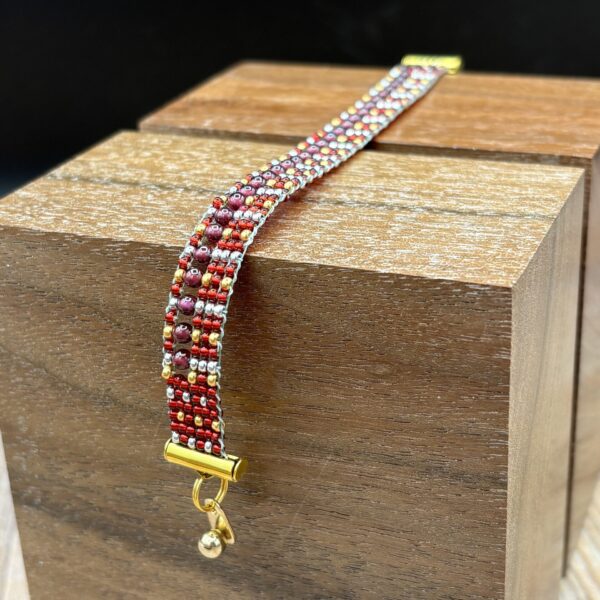Garnet, Red, Silver and Gold Bracelet by Nancy Leicht NANN6