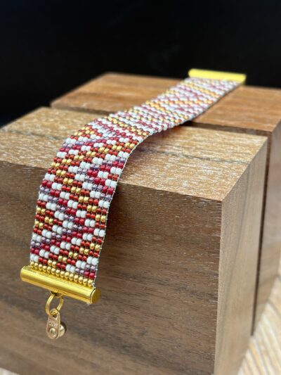 Red, Purple, Ivory and Gold Zigzag Bracelet by Nancy Leicht NANN5