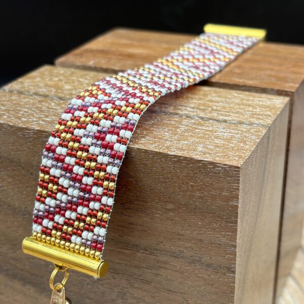Red, Purple, Ivory and Gold Zigzag Bracelet by Nancy Leicht NANN5