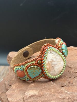 Orange Scolecite with Rose Quartz Cuff by Sue Horine SHC31