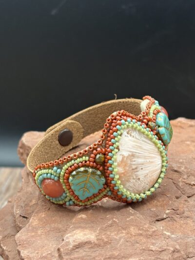 Orange Scolecite with Rose Quartz Cuff by Sue Horine SHC31