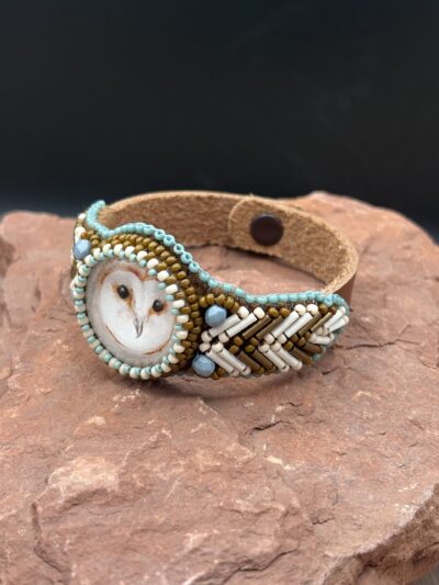 Watercolor Owl Print on Leather Cuff by Sue Horine SHC32