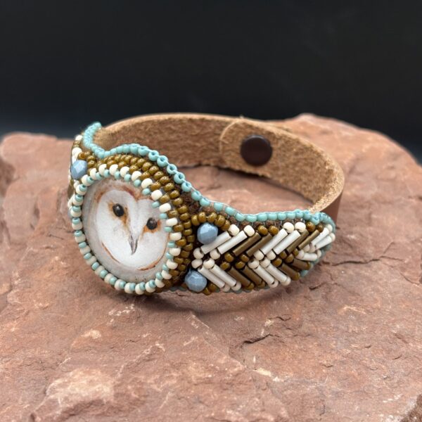 Watercolor Owl Print on Leather Cuff by Sue Horine SHC32