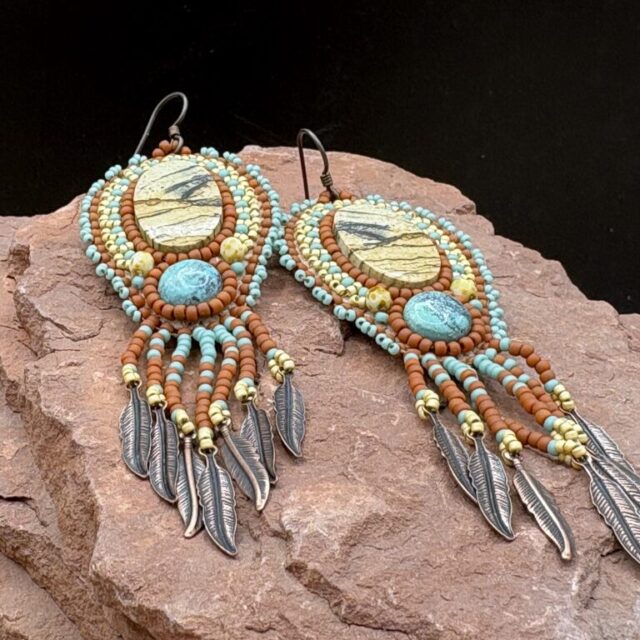 Picture Jasper with Turquoise and Copper Earrings by Sue Horine SHE65
