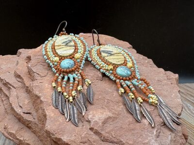 Picture Jasper with Turquoise and Copper Earrings by Sue Horine SHE65