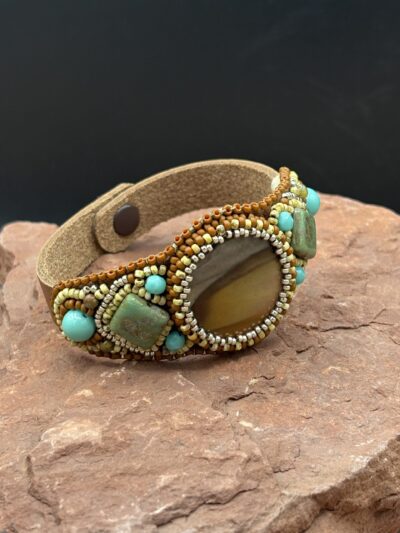 Polychrome Jasper on Leather Cuff by Sue Horine SHC33