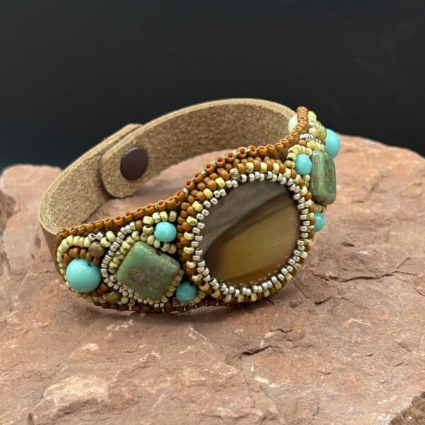 Polychrome Jasper on Leather Cuff by Sue Horine SHC33