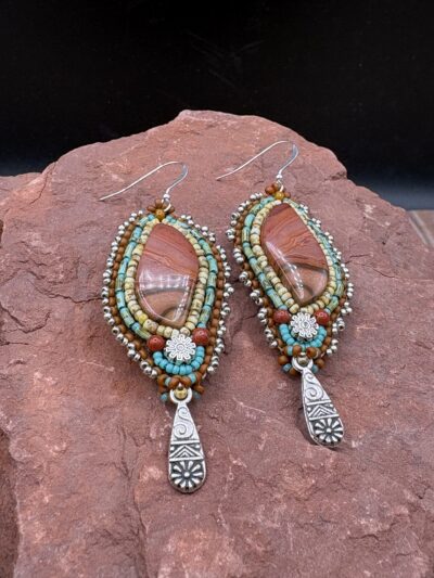 Polychrome and Red Jasper Earrings by Sue Horine SHE61