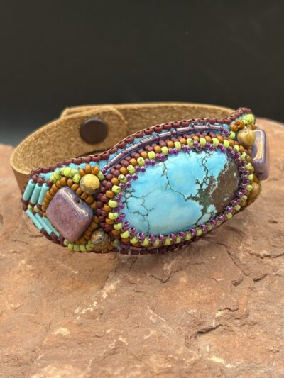 Turquoise Dyed Magnesite Leather Cuff by Sue Horine SHC34