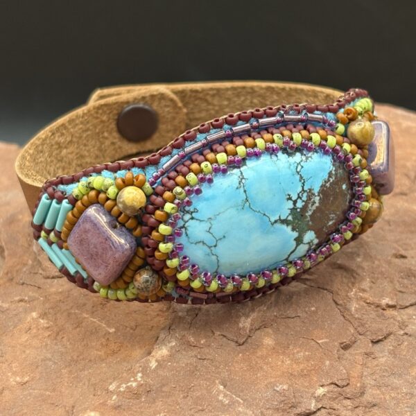 Turquoise Dyed Magnesite Leather Cuff by Sue Horine SHC34