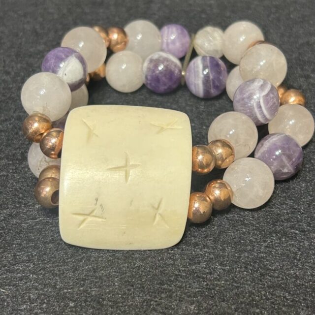 Bone, Amethyst, Rose Quartz Bracelet by Smokey Cruz