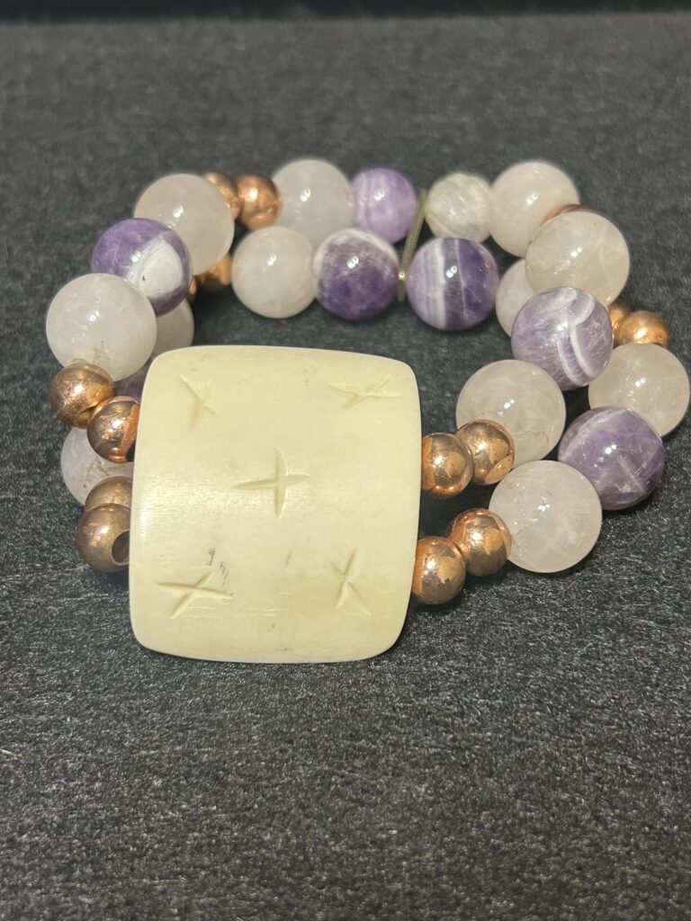 Bone, Amethyst, Rose Quartz Bracelet by Smokey Cruz