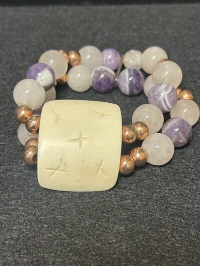 Bone, Amethyst, Rose Quartz Bracelet by Smokey Cruz
