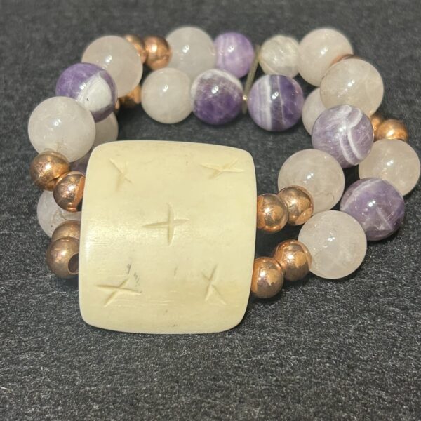 Bone, Amethyst, Rose Quartz Bracelet by Smokey Cruz