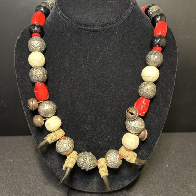 Eagle Talon with Coral and Bones Necklace by Smokey Cruz