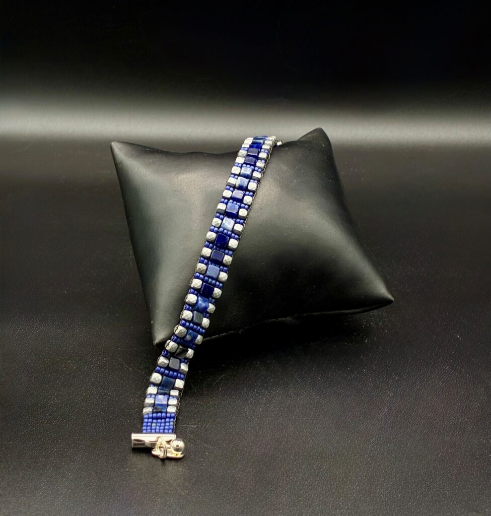 Lapis Lazuli & Matte Silver Glass Cubes by Nancy Leicht NAN APR 30-15