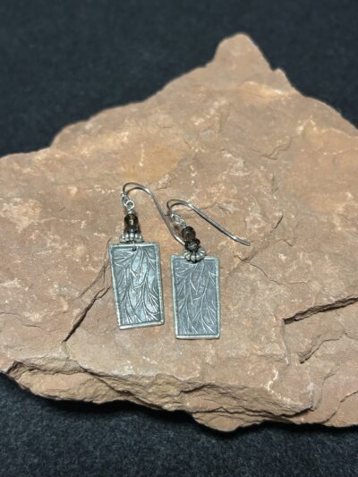 Sterling Silver Carved Smokey Quartz Earrings by Joan Roberts