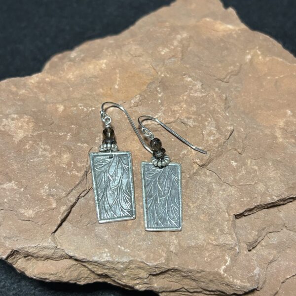 Sterling Silver Carved Smokey Quartz Earrings by Joan Roberts