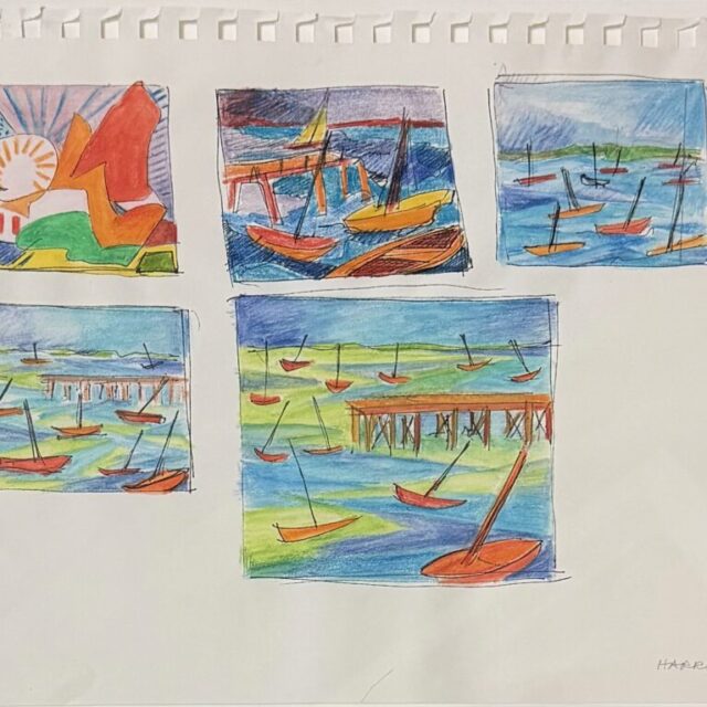 Orange Boats On The Bay by Myrna Harrison