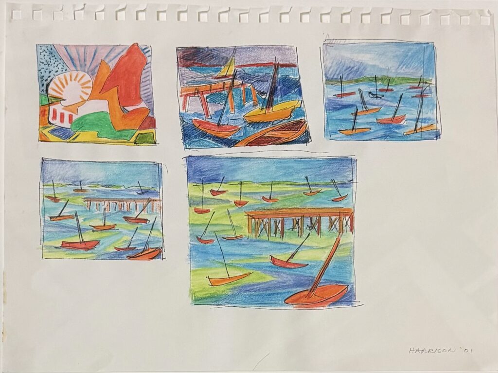 Orange Boats On The Bay by Myrna Harrison