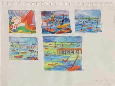 Orange Boats On The Bay by Myrna Harrison