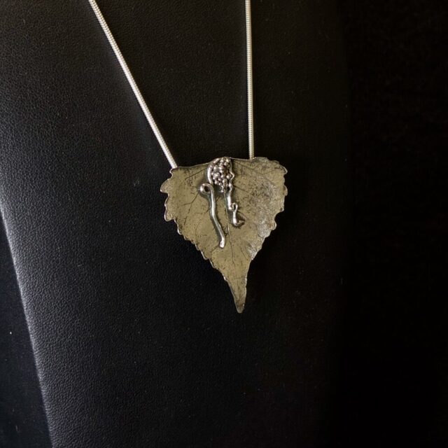 Fine Silver Cottonwood Leaf Necklace by Joan Roberts