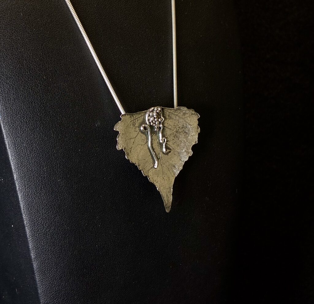 Fine Silver Cottonwood Leaf Necklace by Joan Roberts