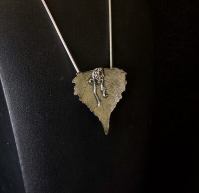 Fine Silver Cottonwood Leaf Necklace by Joan Roberts