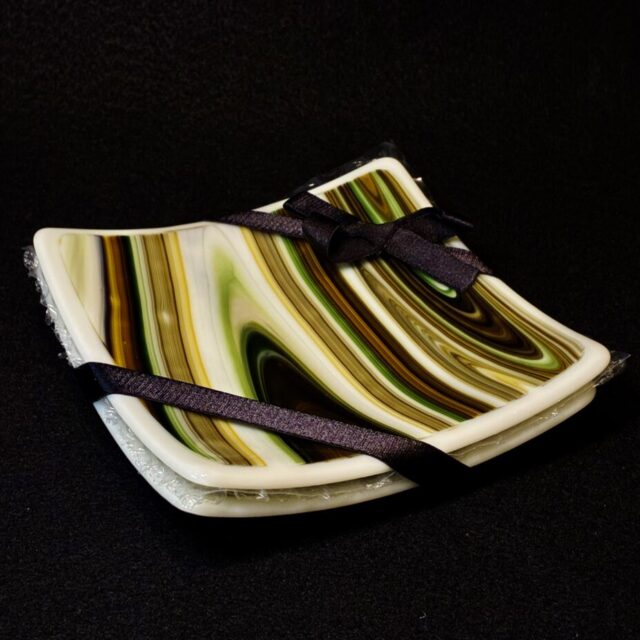 “Brown Swirl” Glass Tapas Set by Susan Moody