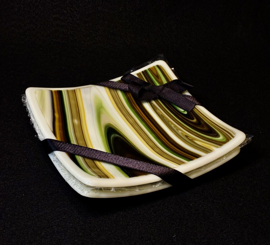 “Brown Swirl” Glass Tapas Set by Susan Moody