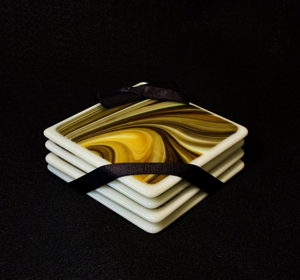 Brown Swirl Glass Coaster Set by Susan Moody
