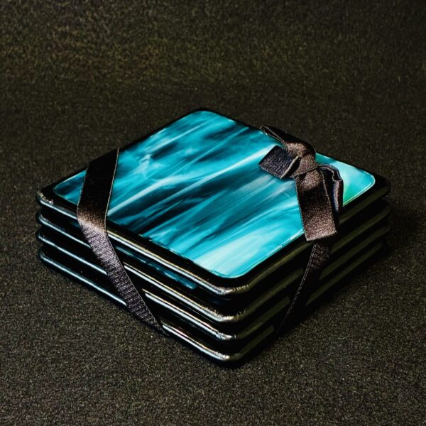 Peacock Blue Swirl Glass Coaster Set by Susan Moody