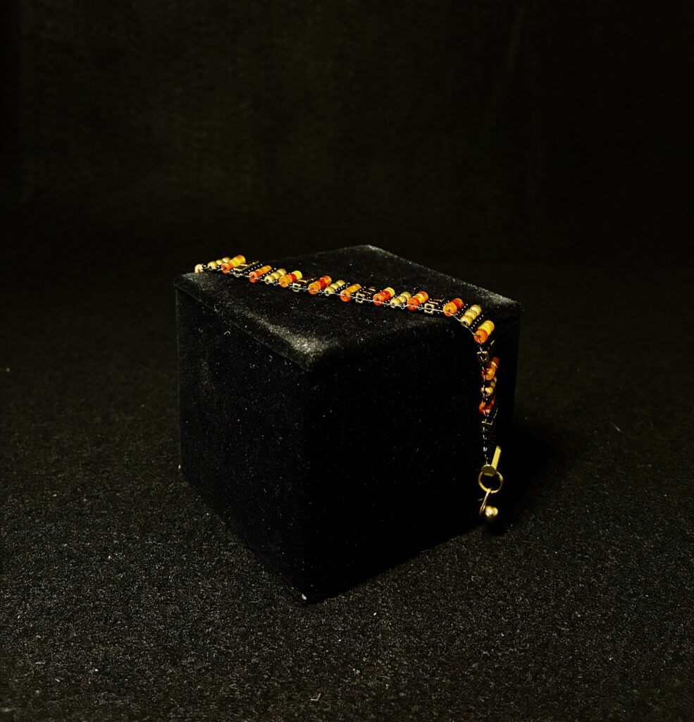Carnelian Heishi, Brass Cubes, Brushed Raw Copper Beads, Black Miyuki Seed Beads, GROUNDED by Nancy Leicht