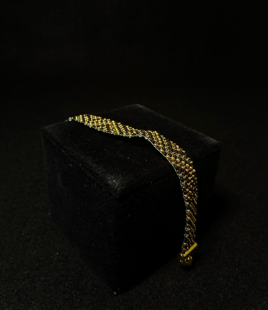 GOLDEN HOUR Gold, Black, AB Crystals Wave Pattern, Magnetic Clasp by Nancy Leicht