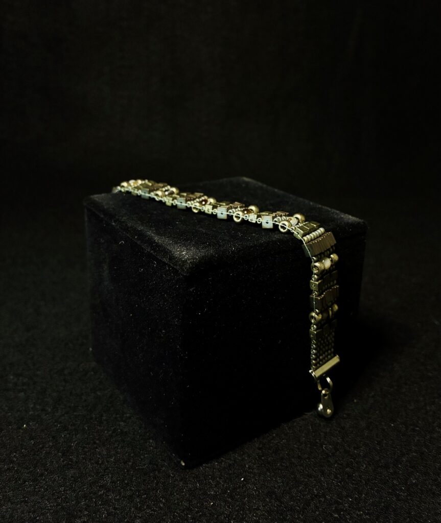 Hematite Cubes and Squares, Banded Agate, Silver Miyukii Beads HEAVY METAL by Nancy Leicht