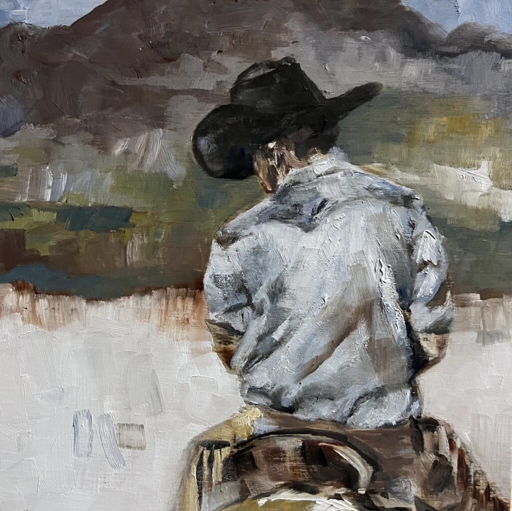 Country Road – the Study of a Cowboy on his Horse