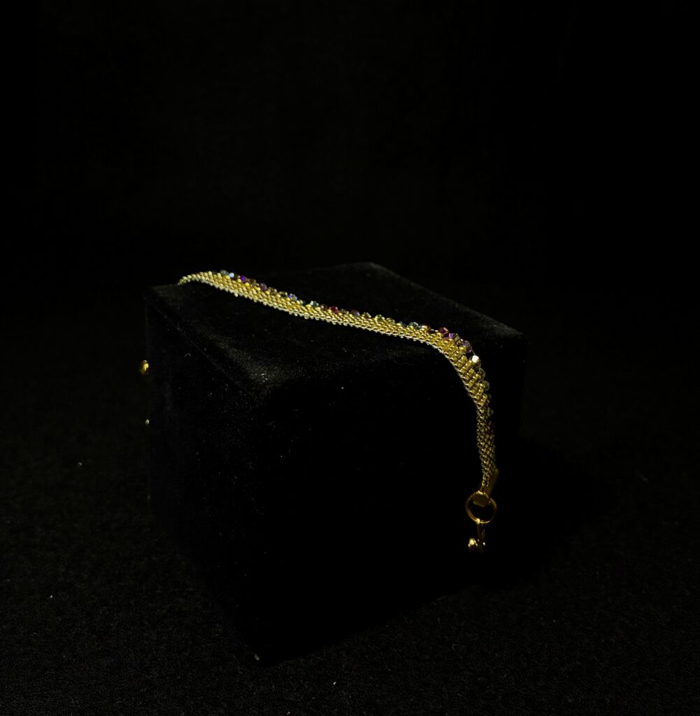 WHIMSY Mixed Swarovski 3 mm Crystals, Gold Miyuki Delica’s by Nancy leicht