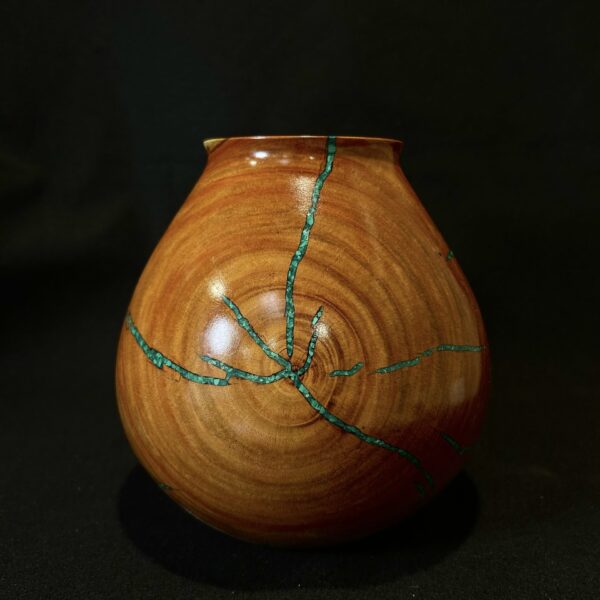 #1 Carob and Malachite Inlay Vase by Barry Richardson